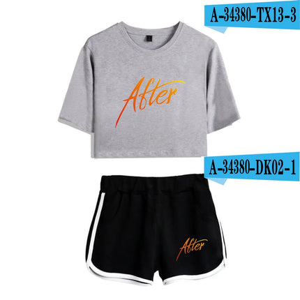 Youthful Black White After We Collided Girl Dew navel Two Piece Set Sexy Short Sleeve Crop T-shirts+Shorts Pants Tracksuit