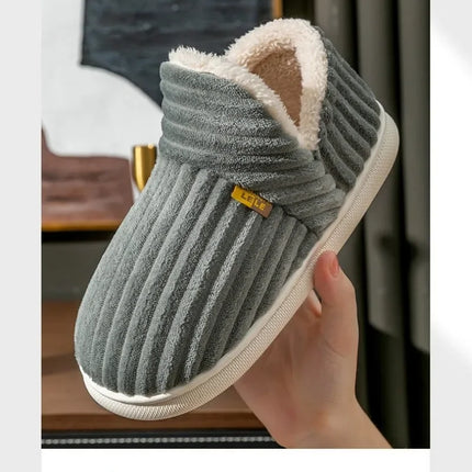 Winter Couple Style Concise Solid Color Wrap Heels Plush Slippers Non-slip Warm Flip Flops Women Men Home Casual Cotton Shoes