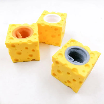2pcs Pop Up Funny Mouse and Cheese Block Squeeze Anti-stress Toy Hide and Seek Figures Stress Relief Fidget Toys for Kids Adult