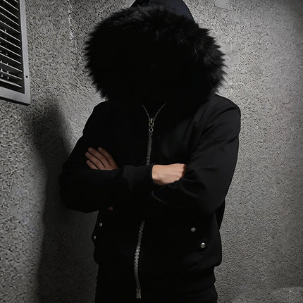 European American Plush Collar Square Rivet Cardigan Zipper Long Sleeves Hoodie Trend Street Winter Men's Women's Clothing Top