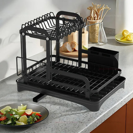 Adjustable Expandable Dish Drying Rack Over Sink New Kitchen Dish Bowl Drainer Storage Rack With Drain Tray For Home Counter