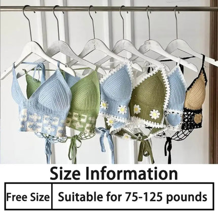 National Style Women's Swimwear Top with Chest Pads Bohemian Beach Wear Outfit Crochet Halter Neck Summer Sling Beach Vacation