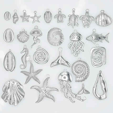 5pcs Stainless Steel Conch Starfish Turtle Charms For Jewelry Making Supplies Ocean Charm Silver Color Pendant Handmade Material