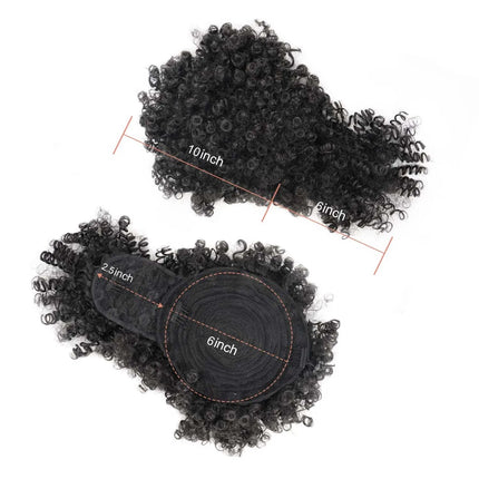Synthetic Afro Puff Kinky Curly Hair Updo Ponytail Extension with Bangs Drawstring Ponytail for Black Women, Afro Hair Ponytail