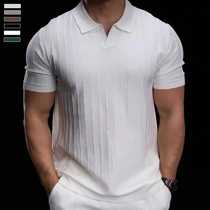 Business Casual Summer New Style Short Sleeve Polo Shirt Men's Knitted Slim Fit Collared Top Trendy Ins Style AE Stock