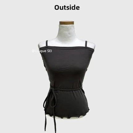 Korean Sle Unique Belted Design Slimming Versatile Split Front Strapl Top Women's Summer Faion Commute Straight Cut Vest