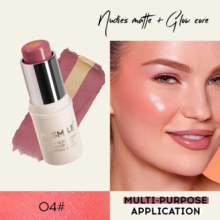 MLSMILE 7 color Shimmer Sandwich Blush Stick Natural Long-lasting Brightening Easy Color Highlighter Stick Two-Color Blush Cream