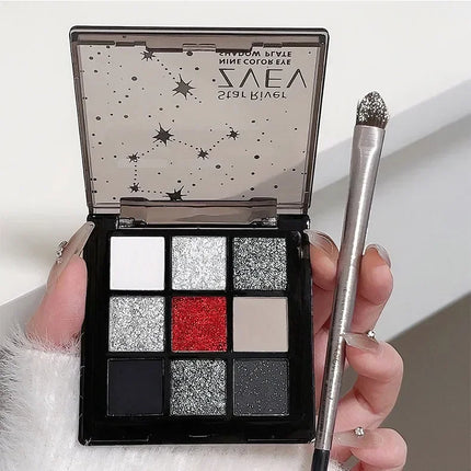 9 Colors Smoky Black Red Eye Shadow Palette Sweet Cool Eyeshadow Long Lasting Shimmer Eyes Makeup Dark Pressed Glitter Eyeshadow