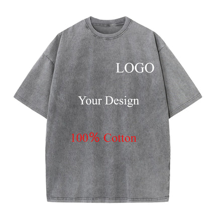 Custom Streetwear Vintage Washed Cotton Tee Oversized T-Shirt Retro Hip Hop Style 100% Cotton Personalized Design Men Clothing