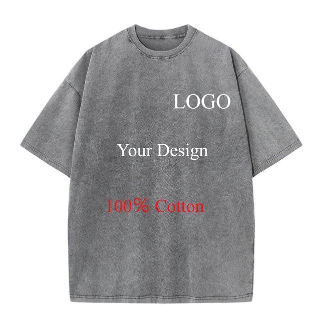 Custom Streetwear Vintage Washed Cotton Tee Oversized T-Shirt Retro Hip Hop Style 100% Cotton Personalized Design Men Clothing