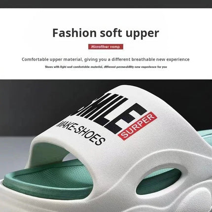 Men Thick Sole Summer Beach Slides Bathroom Anti Slip Slipper Soft Sandals Simplicity Ultra Light Letter Shoes Men Slippers
