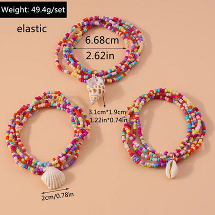 3pcs/set Boho Multi-layer Shell Conch Anklet for Women Girls Handmade Beaded Ankle Bracelet Summer Beach Jewelry Gift