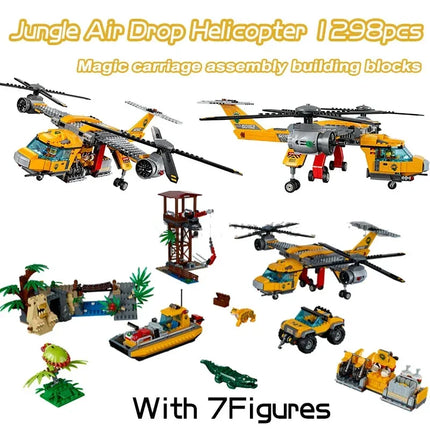 Compatible MOC Sets City Series 60162 Jungle Air Drop Helicopter Building Blocks Exploration Site Bricks Toys For Boys Kid Gifts