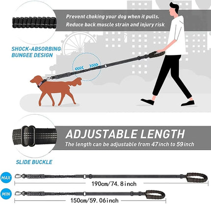 Tactical Dog Leash Heavy Duty for Medium Large Dogs Strong Bungee No Pull Dog Leash with Padded Double Handle and Car Seatbelt