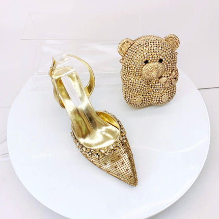 Insightlink Lady High Heels Crystals Shoes and Bag Set Rhinestone Handbag with Sandals for Wedding Gems Clutch Purse with Shoes