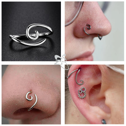 ZS 1PC 16G 925 Silver Inner Hook Outer Hook Eyebrow Ring Spiral Bridge Nose Stud Helix Earring Gold Color Cartilage Piercing