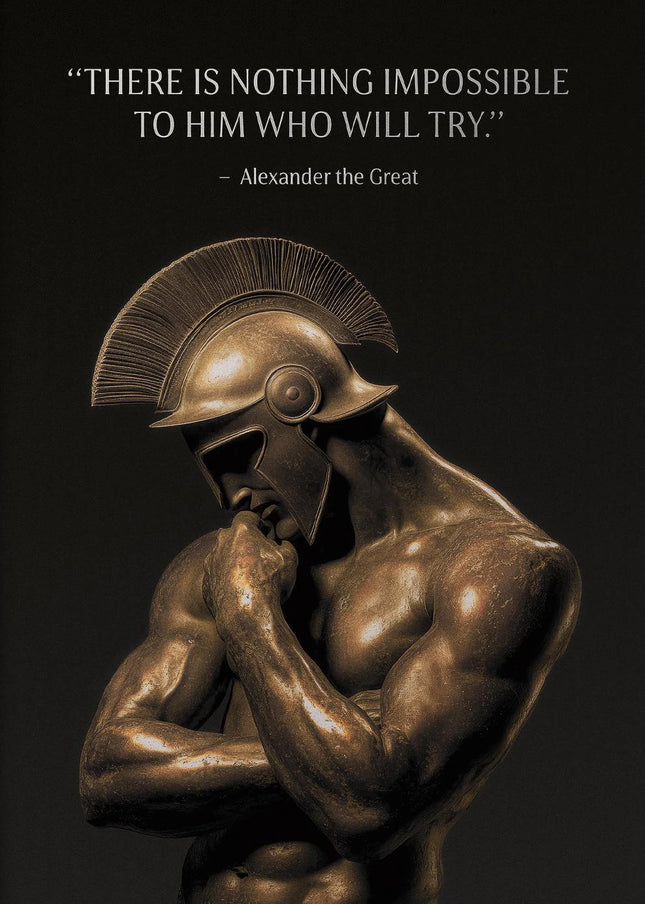Alexander the Great Quote Motivational Wall Art Spartan Warrior Canvas Ancient Greek Poster Bronze Statue Sculpture Room Decor