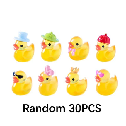 30/60/100PCS Luminous Mini Duck Micro Landscape Access Miniature Figurines Fairy Home Decoration Glow in the Dark Mixed Style
