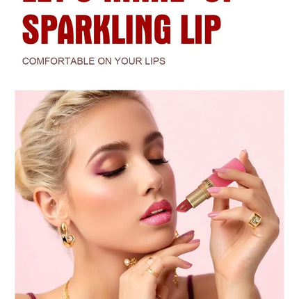 Nude Pink Luxurious Metallic Glitter Lipstick Long-Lasting Waterproof Non-Fade Shimmery Pearl Sparkling Brown Lip Gloss Makeup