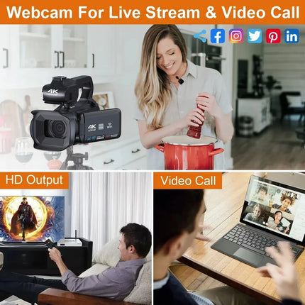 4K Ultra HD Professional Video Cameras for Photography 18X Digital Zoom YouTube Live Streaming Camcorders 64MP Vlogging Recorder