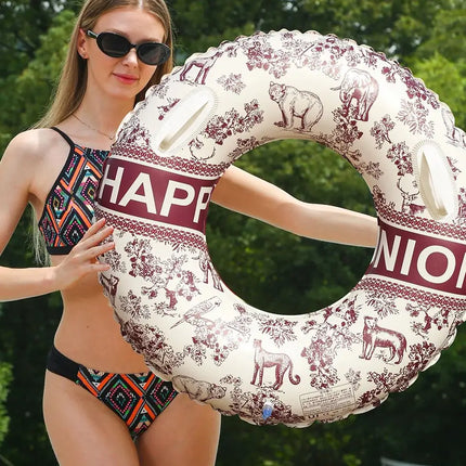 1PC Swim ring with handles, classic pool float, inflatable flotation device, perfect for summer pool parties and beach outings.