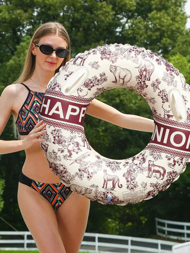 1PC Swim ring with handles, classic pool float, inflatable flotation device, perfect for summer pool parties and beach outings.