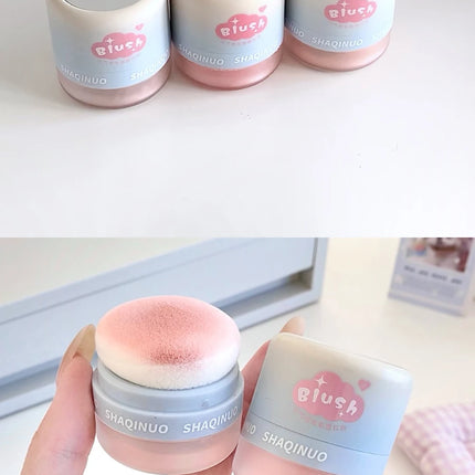 SHAQINUO 3 Color Airy Boom Blush Powder Lazy Air Blush Expanding Mushroom Head Blush Powder Even Skin Tone Blush