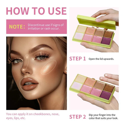  8-Color Eyebrow Cream Blush Curve Case Cream Cosmetics Palette Matte Shimmer Finishes Shadow Tones Long-Lasting Cosmetics