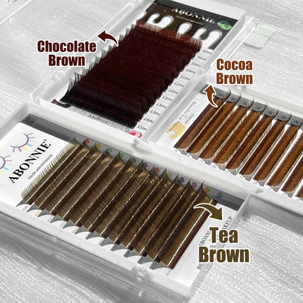 ABONNIE Classical Cocoa Brown Eyelash Extensions LC LB M L Curl Soft Natural Cashmere Brown Colorful Individual Mink Lashes