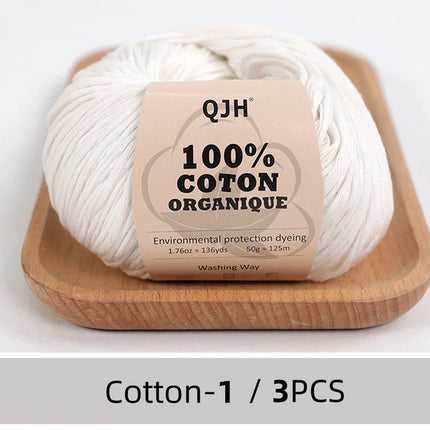3PCS 100% Organic Cotton Yarn Machine Washable For Adult Baby Sweaters/Gloves/Scarves/Hats Etc. 50 gr (1.76 oz) 125 m (136 yrd)