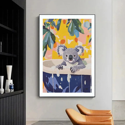 Adorable Capybara Dachshund Penguin Cat Bathroom Wall Art Canvas Poster Dopamine Decor Funny Animal Illustration Poster for Home