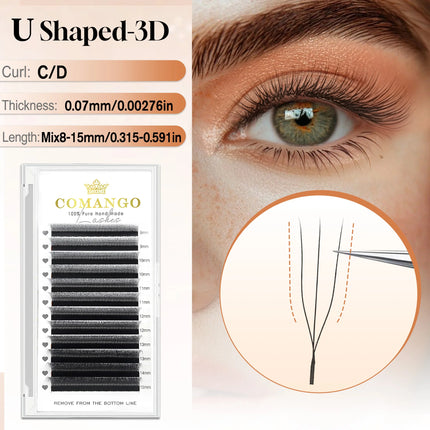 CoMango 3D 4D 5D U Shaped LU Curl Eyelash Extension Premium Soft False Eyelashes Premade Fan U Lashes Beauty Makeup