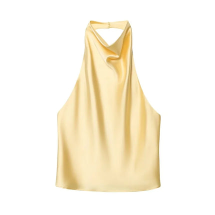WOMEN 2025 Halter Tops for Women Black Satin Backless Top Female Pink Summer Beach Top Woman Off Shoulder Camisole Top Women