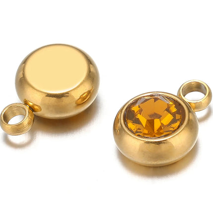 20pcs Stainless Steel 6mm Gold Rhinestone Beads Crystal Charms Zircon Pendants for DIY Necklace Bracelet Jewelry Making Findings