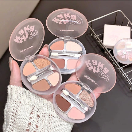 4 Colors Shimmer Matte Eyeshadow Palette Nude Rose Pink Glitter Pigment Eye Shadow Lasting Waterproof Makeup Palette with Brush