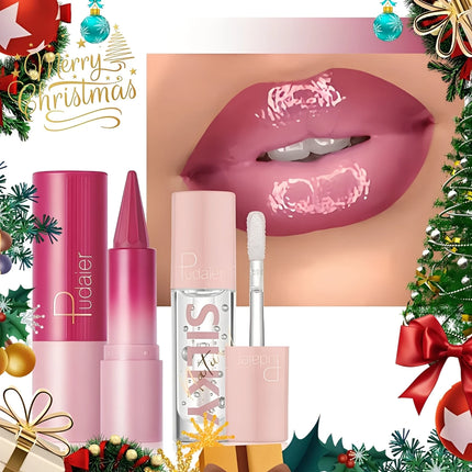 Silky Lipstick and Nourishing Lip Oil Set, Matte Pointed Lipstick, Dual-purpose, Christmas Gift Choice.