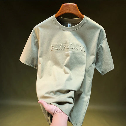 Men's short-sleeved T-shirt, new for summer 2025, American fashion brand T-shirt, loose fit, five-quarter sleeve top