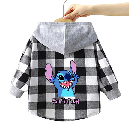 Children's stitch Hooded Shirts Kids blouse Boys Plaid Shirts Coat for Spring Autumn Girls Long-Sleeve Jacket Bottoming Clothing