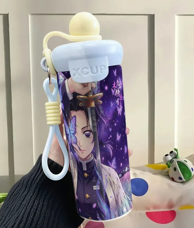 Demon Slayer Stainless Steel Insulated Cup Cute Fashion Cartoon Floating Ball Straw Thermos Portable Coffee Cup Gift for Friends