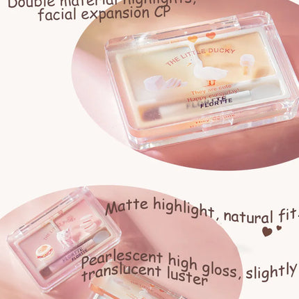 Flortte 2-color Double Texture Cream Highlighter Powder Matte Glossy Diamond Glitter Contour Brighten Palette Face Makeup Beauty