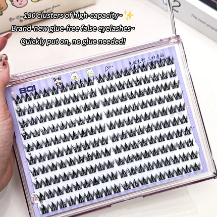 BQI Large-Capacity Glue-Free False Eyelashes Natural Curled Segmented Self-Adhesive Eyelashes No Glue Require Easy to Wear