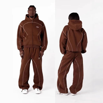 2026 New Unisex Y2K Tracksuit Casual Street Style Hoodie Set With Contrast Line Design For Men Women