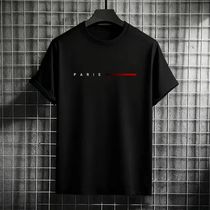Men's 100% Cotton Summer Loose PARIS Creative Letter Print Casual Slim Fit Round Neck Short Sleeved T-shirt Top