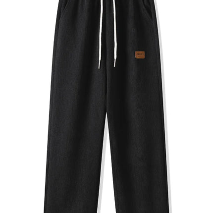Winter Thick Warm Corduroy Sweatpants Men Fleece Liner Drawstring Straight Loose Track Pants Male Casual Fleece Thermal Trousers