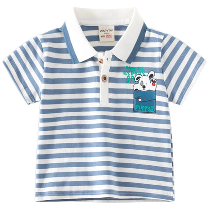 Boys' short sleeved T-shirt 2 wholesale 2025 new children's lapel polo shirt baby summer top trend one piece hair replacement