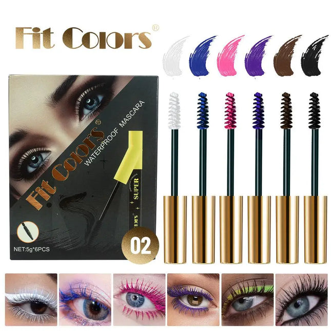 6 Color/Set Colored Mascara Waterproof Blue White Black Purple Lengthen Eyelashes Eyelash Extension Eyes Makeup for Party Use