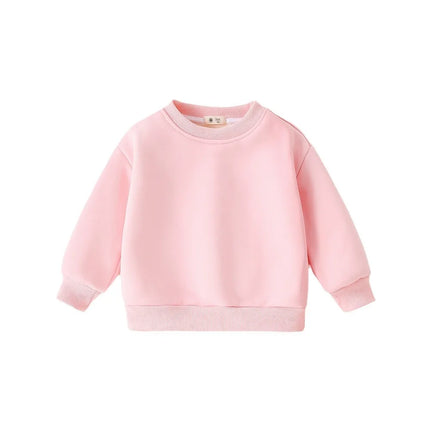 Childrens Boys Sweatshirts Autumn Winter Thickened Integrated Fleece Solid Baby Boys Pullovers Simple Versatile Toddler Boys Top