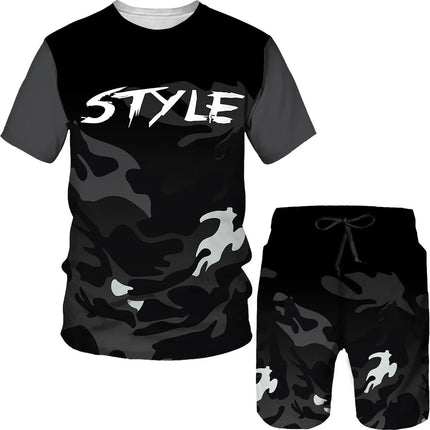 Men's Camouflage T-shirts Shorts 2-Piece Sets 3D Camo Print Tracksuit Outfits Fashion Casual Man Women Plus Size Sportwear Suits