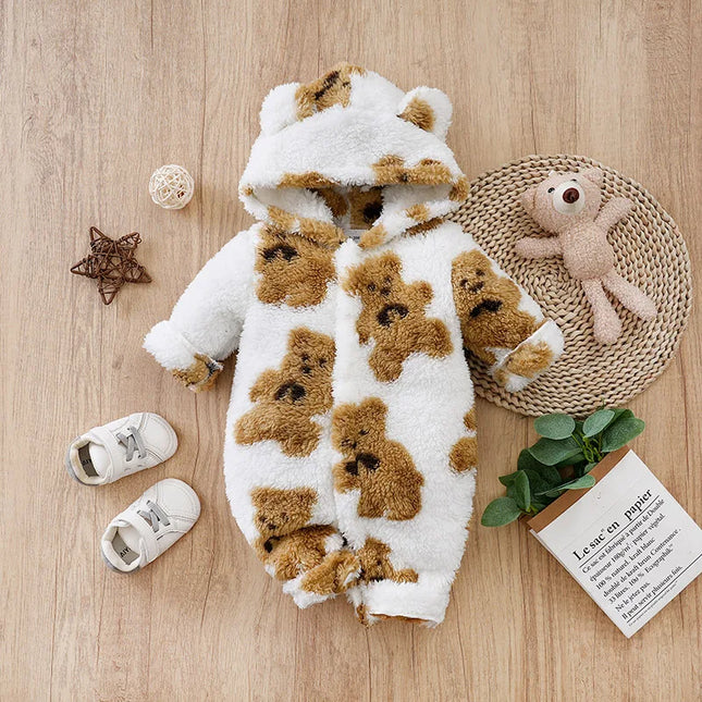 Baby Clothes Cartoon Cute Teddy Bear Plush Comfortable And Soft 0-18M Boys And Girls Autumn And Winter Long Sleeved Baby Jumpsuit