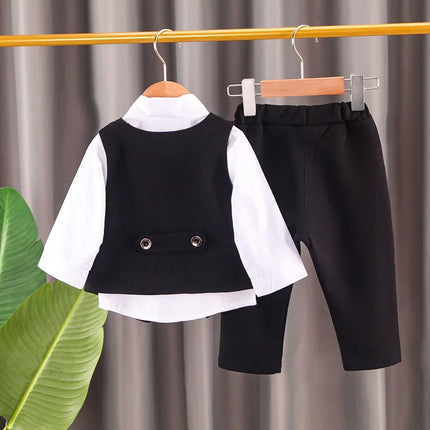 2024 new  boy's solid color children's gentleman suit wear baby chain vest  Tie Shirt three piece formal evening fashion dres